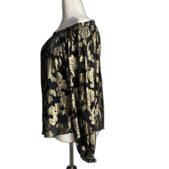 HALE BOB Viola Top Off Shoulder Black & Metallic Gold Floral Blouse Goth Size S - Picture 11 of 11